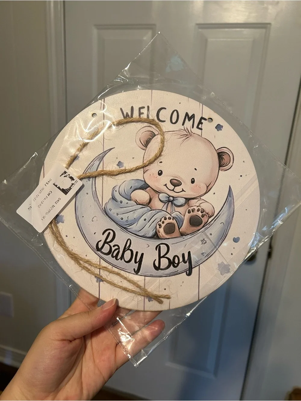Welcome Baby Boy Round Wall Sign - Blue